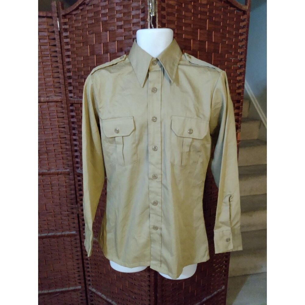 Vintage 70s Wrangler Safari Shirt Military Size 15 -15 1/2 Medium